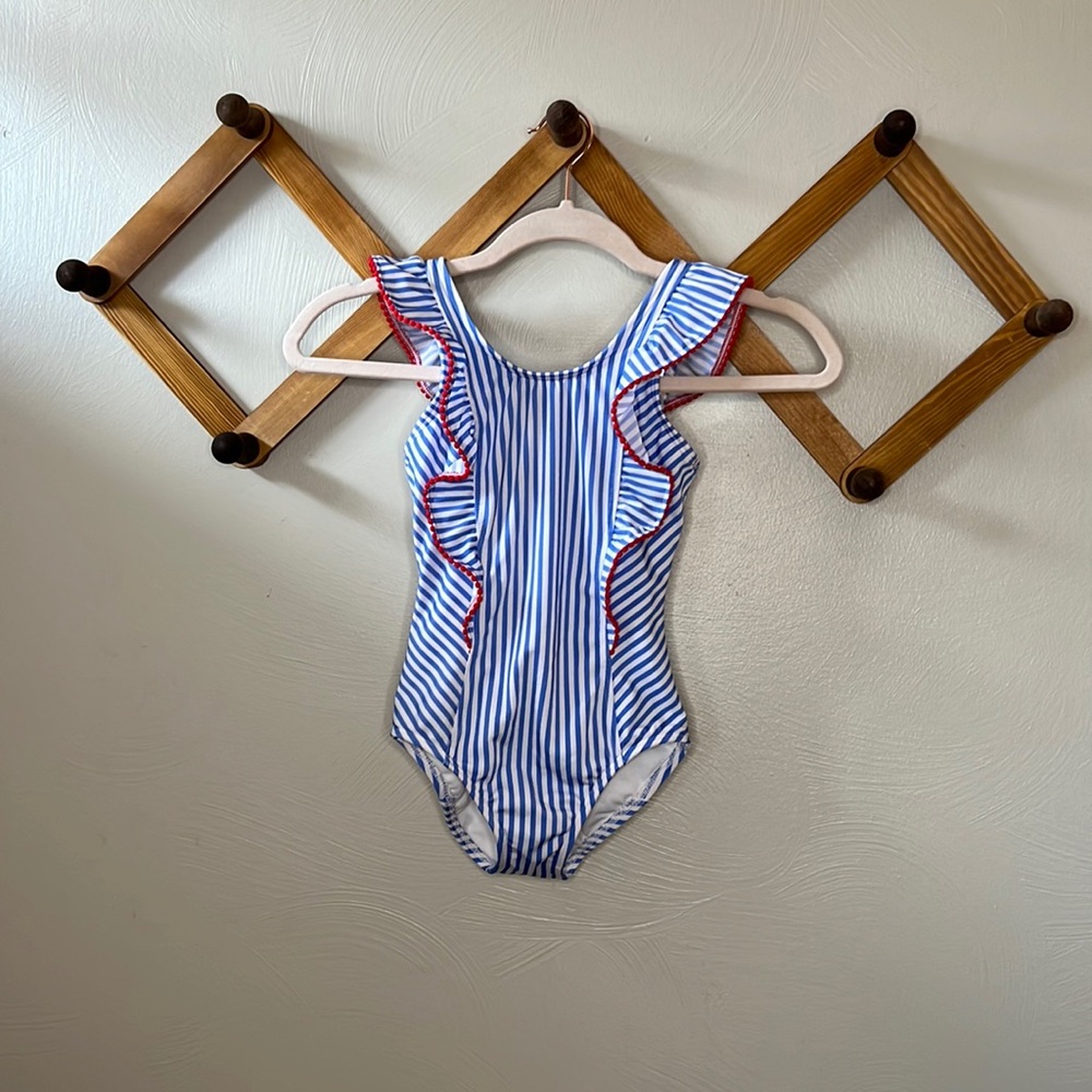 Cat & Jack Blue and White Striped Ruffle One-Piece Swimsuit
